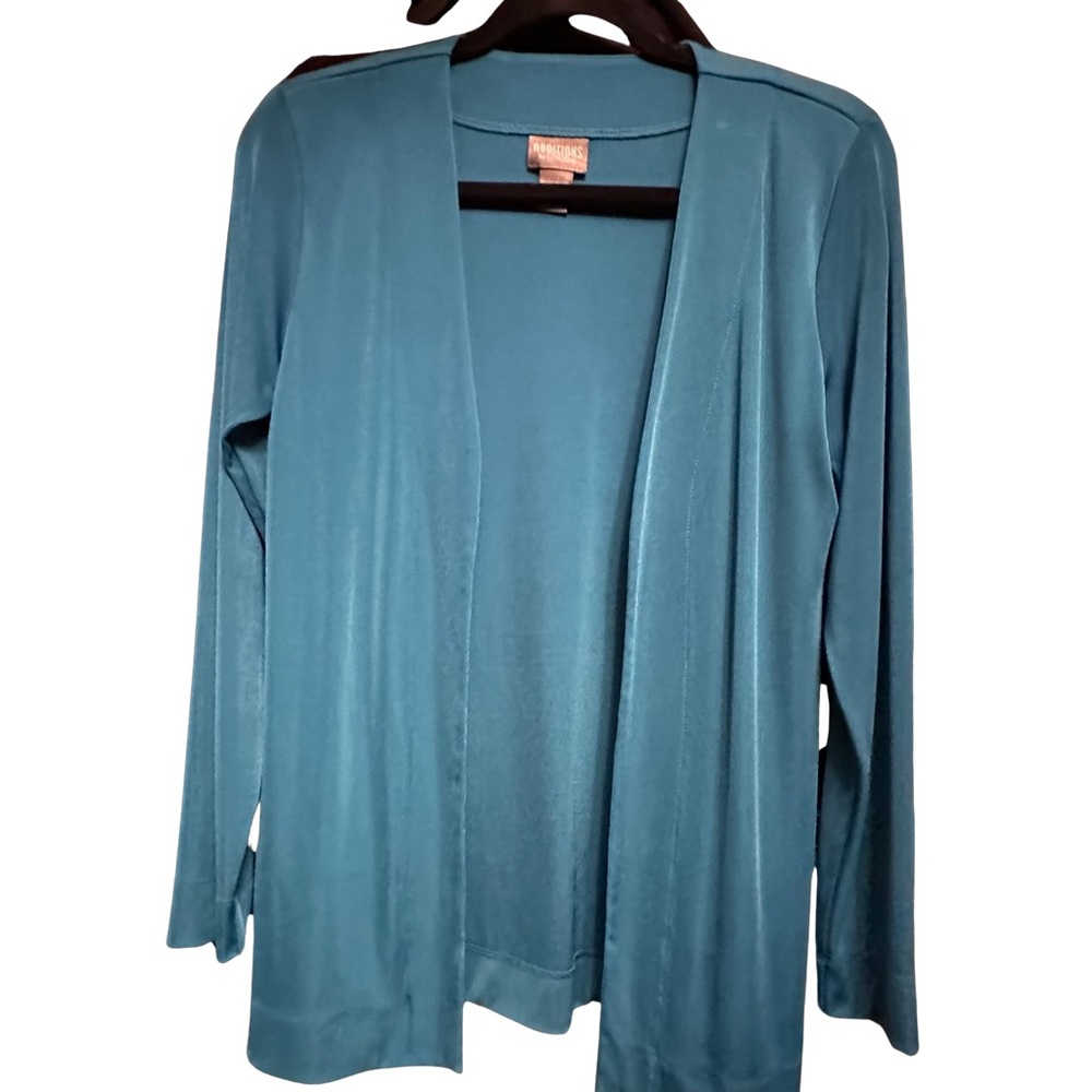 Teal Chicos NonWrinkle Travel Hip Length Open Cardi